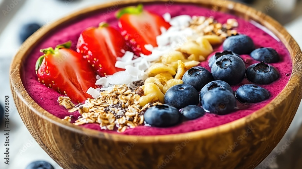 A vibrant smoothie bowl topped with fruits, nuts, and granola for a healthy snack. A vibrant smoothie bowl topped with fruits, nuts, and granola for a healthy snack.