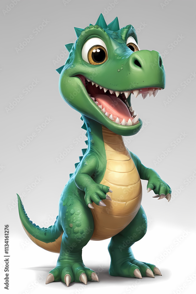 A smiling. green and brown T-Rex from A smiling. green and brown T-Rex from