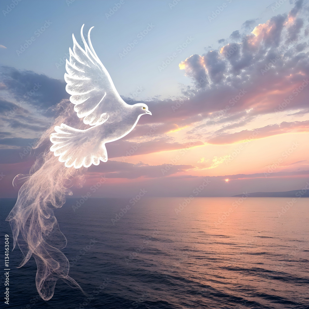 Naklejka premium An ethereal dove, gracefully composed of soft white smoke.