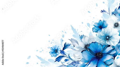 A vibrant arrangement of blue and purple pansies against a pristine white backdrop Ideal for card designs, leave ample room  Beautiful Blue Hydrangeas on White Background
