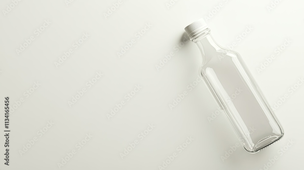 Clear glass bottle on a light background, showcasing simplicity and minimalism, ideal for product presentation, branding, or eco-friendly designs and advertising projects. Clear glass bottle on a light background, showcasing simplicity and minimalism, ideal for product presentation, branding, or eco-friendly designs and advertising projects.