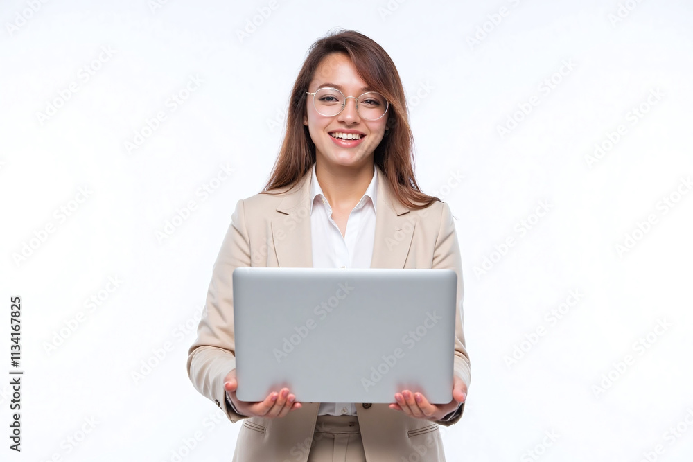 Young woman with laptop on white background Young woman with laptop on white background