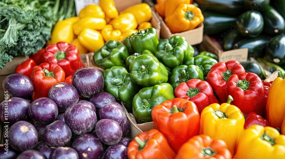 A close-up of freshly harvested organic vegetables displayed at a farmer’s market. A close-up of freshly harvested organic vegetables displayed at a farmer’s market.