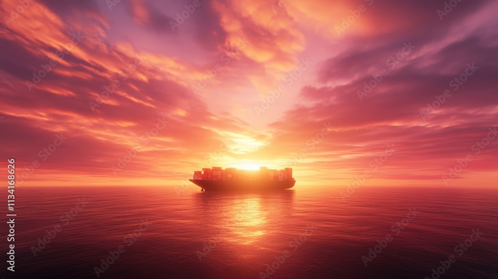 A breathtaking sunset over calm waters, with vibrant colors reflecting on the surface and a silhouette of a ship in the distance. A breathtaking sunset over calm waters, with vibrant colors reflecting on the surface and a silhouette of a ship in the distance.
