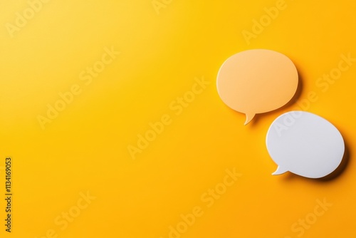 Two empty speech bubbles representing communication on yellow background