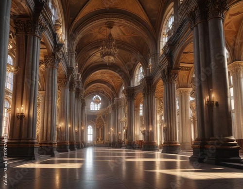 Grand church with high ceilings and ornate columns, grandeur, religion, gothic revival