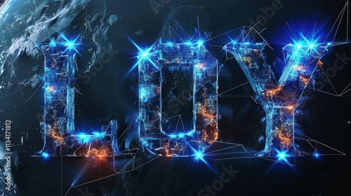 'LOY' text with abstract digital earth background.