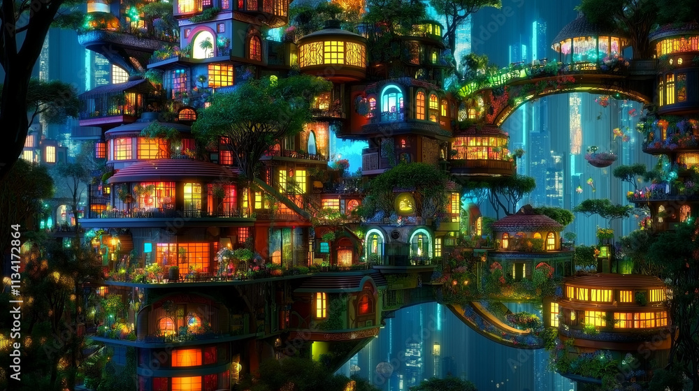 Fototapeta premium Innovative digital payments event showcasing fintech solutions for financial inclusion in a futuristic cityscape