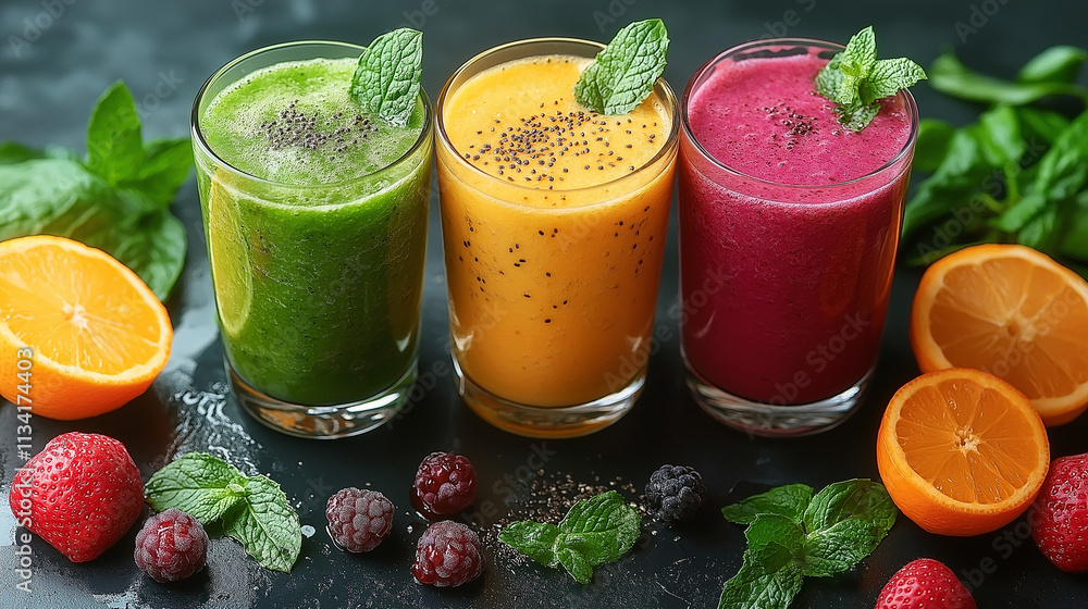 Set with different tasty smoothies Set with different tasty smoothies