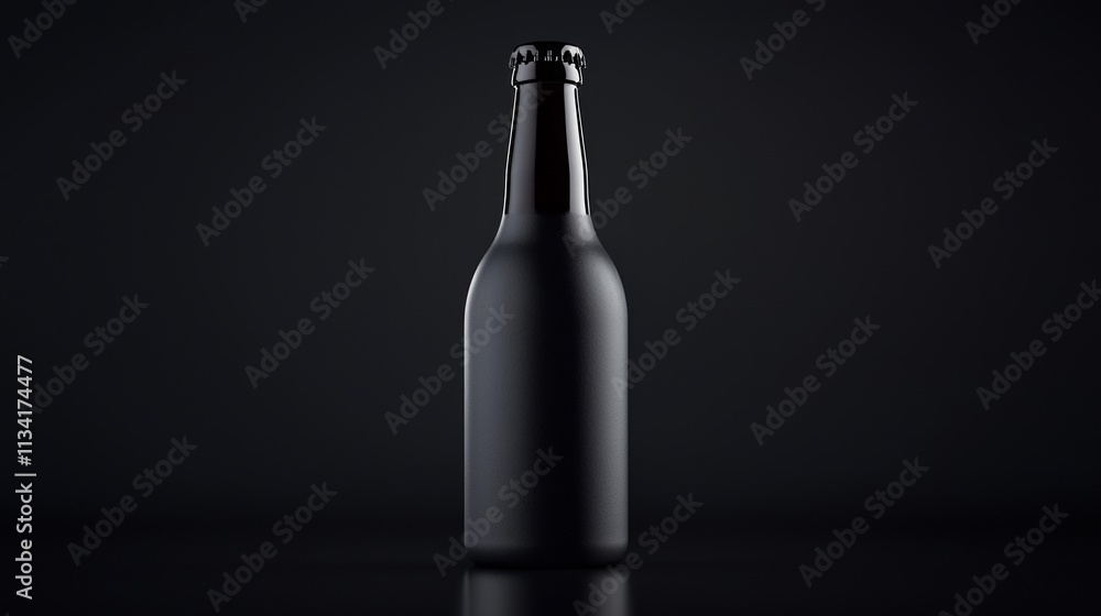 Sleek Nonalcoholic Beer Bottle Close-Up on Dark Background - Photorealistic Ultra-Detailed Shot with Highlights Sleek Nonalcoholic Beer Bottle Close-Up on Dark Background - Photorealistic Ultra-Detailed Shot with Highlights