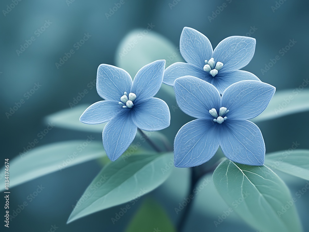 Three Delicate Blue Flowers Blossom Gently