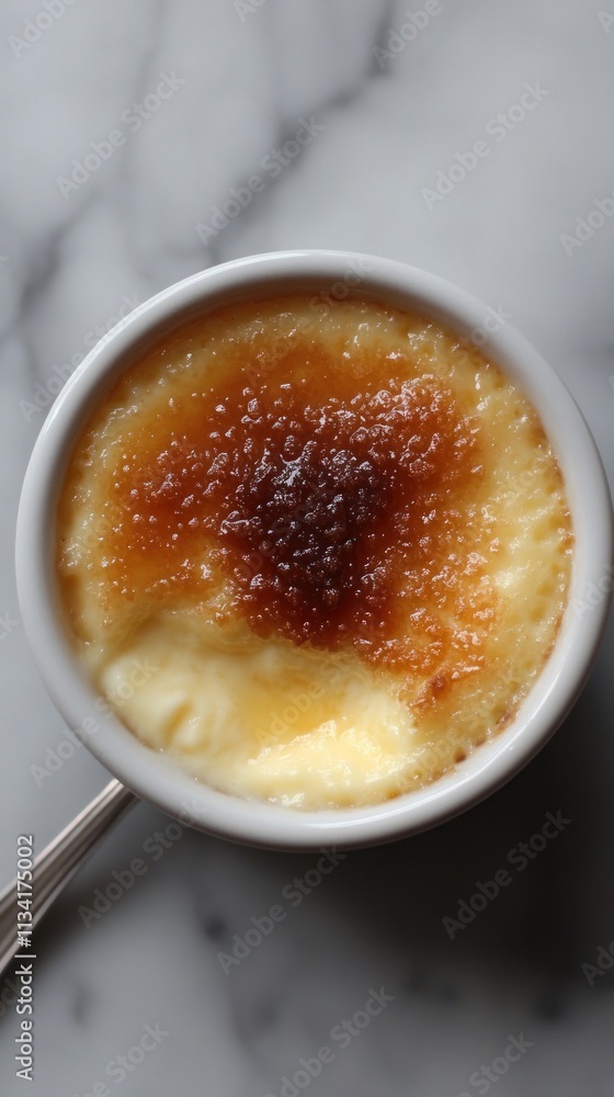 A creamy dessert with a caramelized sugar topping in a small bowl.