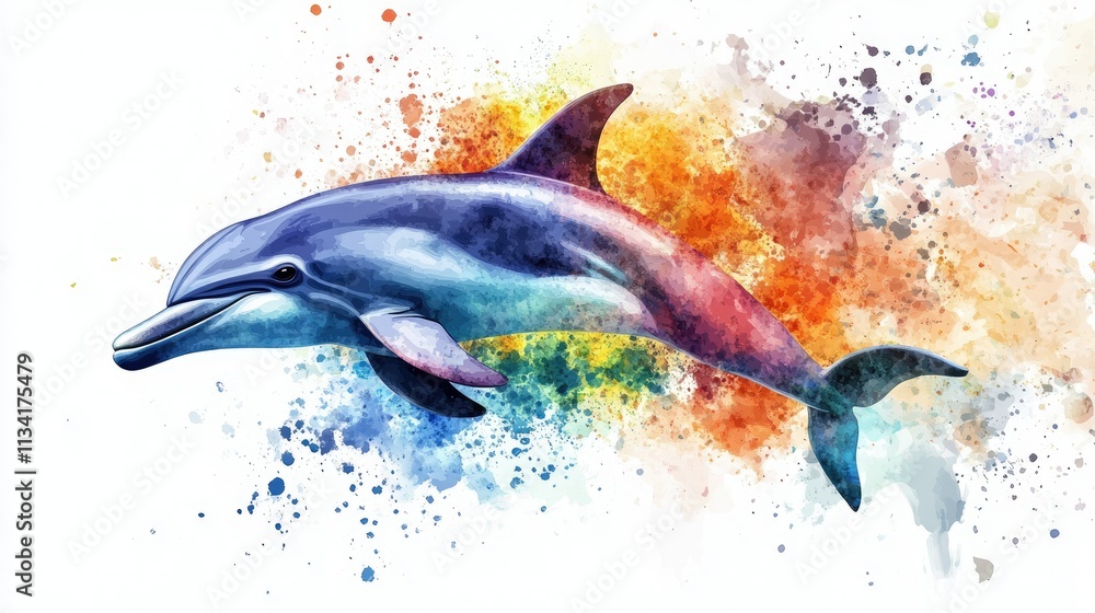 Vibrant Dolphin Illustration with Artistic Splash of Colors Showcasing the Playful Spirit of Marine Life and Creativity in Watercolor Style Vibrant Dolphin Illustration with Artistic Splash of Colors Showcasing the Playful Spirit of Marine Life and Creativity in Watercolor Style