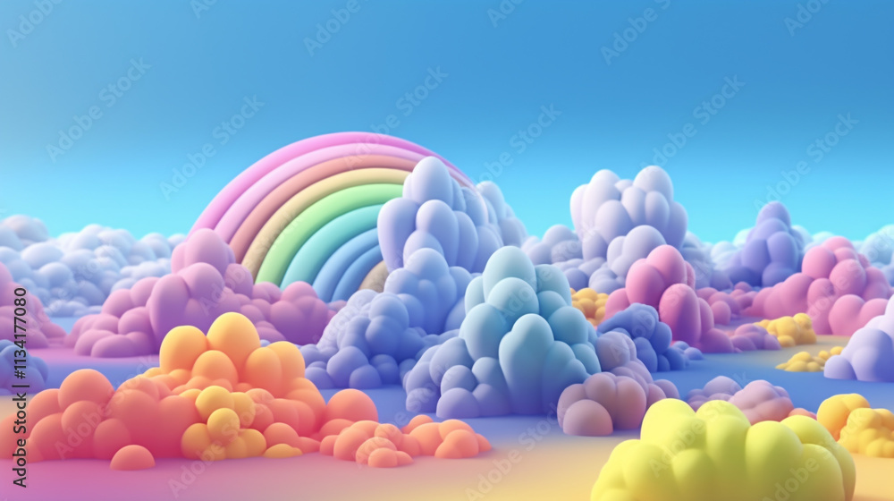 A floating cloud shaped podium with vibrant rainbow gradients surrounded by soft glowing light A floating cloud shaped podium with vibrant rainbow gradients surrounded by soft glowing light