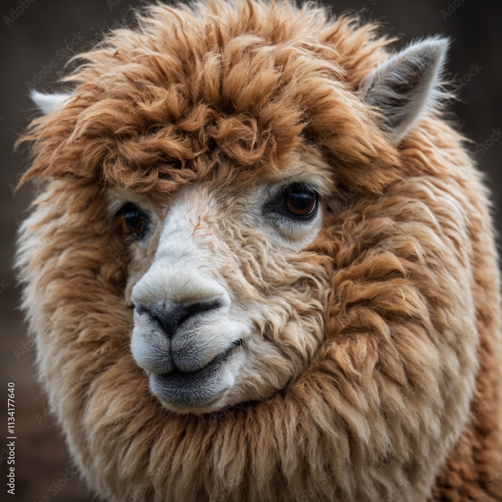 A fluffy alpaca with a cheerful expression on a plain surface. A fluffy alpaca with a cheerful expression on a plain surface.