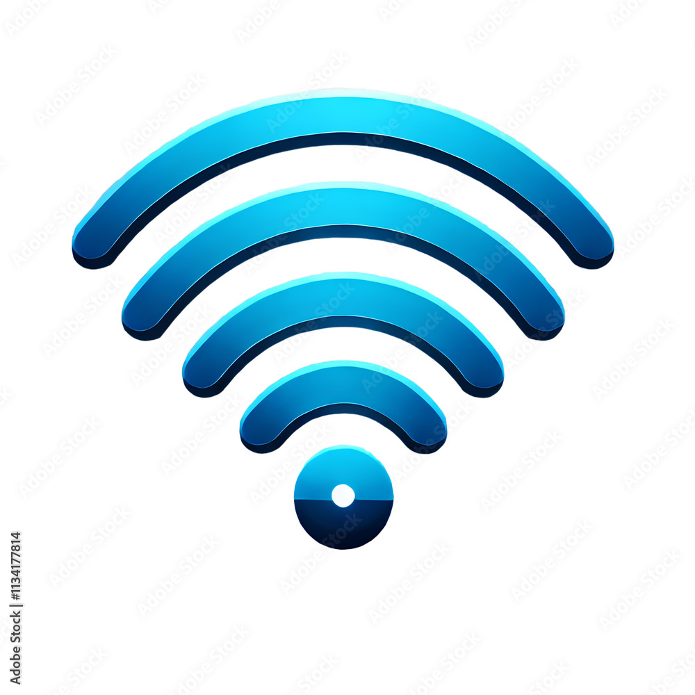 A glossy blue Wi-Fi symbol with curved lines and a central dot on a black background. A glossy blue Wi-Fi symbol with curved lines and a central dot on a black background.
