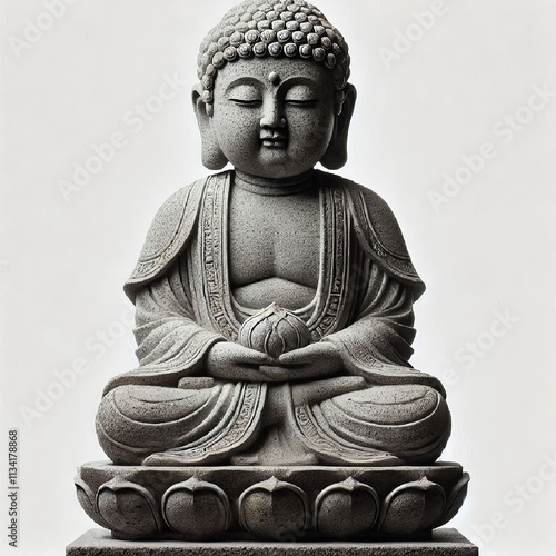 Jizo Buddha stone statue on white background. Generated by AI. photo