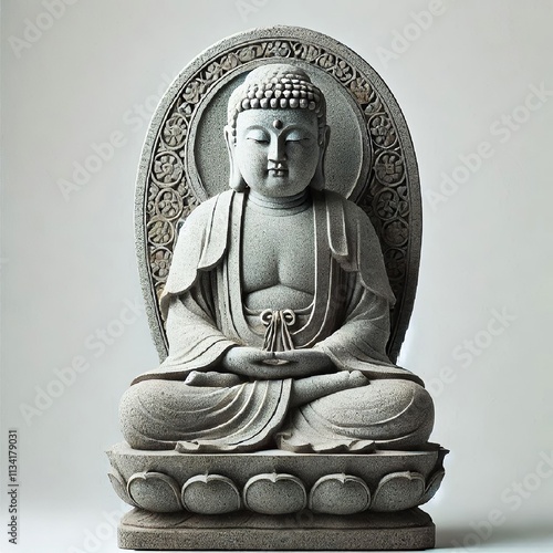 Jizo Buddha stone statue on white background. Generated by AI. photo