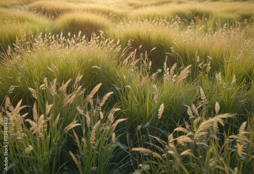 A field of blady grass with a subtle gradient effect creates a calming abstract background, soft focus, abstract background photo