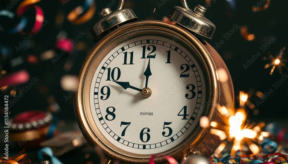 New Year's Eve Celebration with Clock and Confetti New Year's Eve Celebration with Clock and Confetti