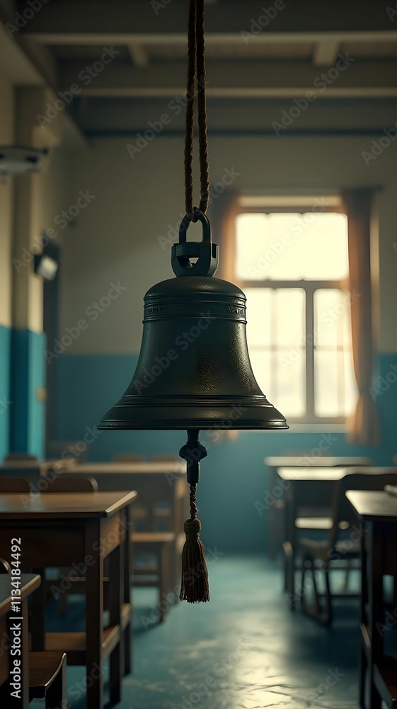 Obraz premium Close-up of classic school bell hanging in classroom.