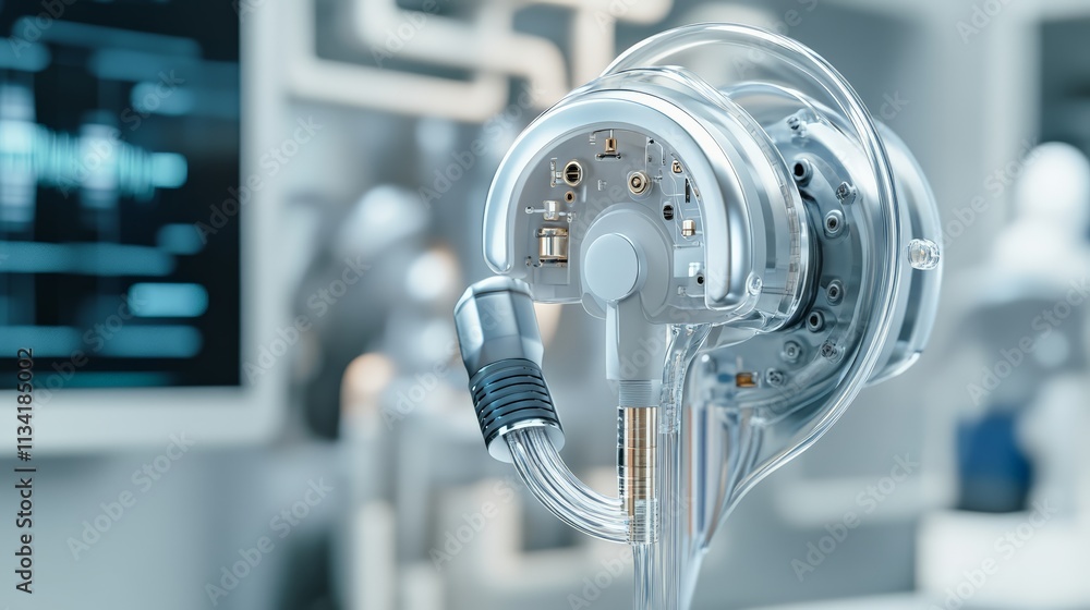 Fototapeta premium Innovative medical device prototype laboratory technology showcase modern environment close-up perspective engineering advancements