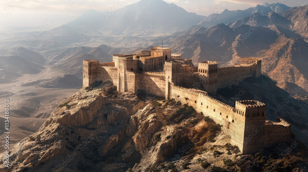 Fototapeta premium The old fort in Hejaz Mountains, Makkah Province of Saudi Arabia, realistic style, 8k, nature photography, artstation