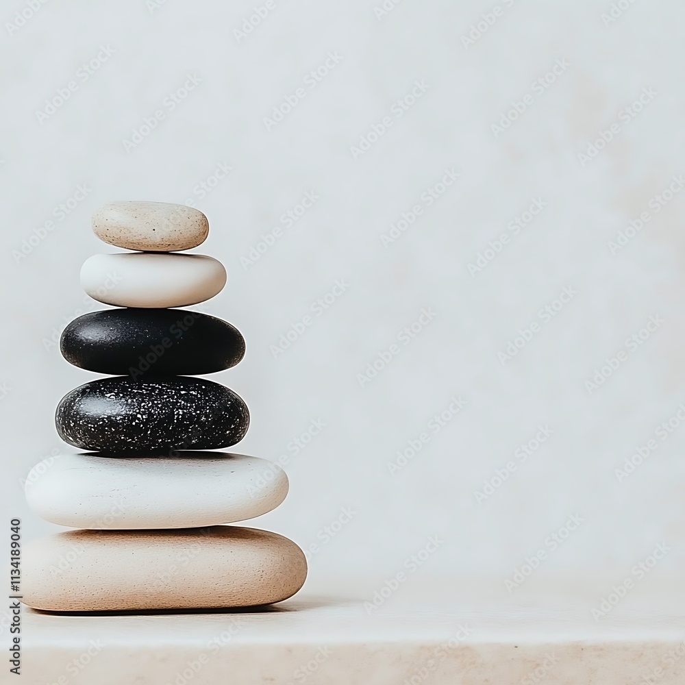 Minimalist Design of Stacked Stones in Clean White Environment Minimalist Design of Stacked Stones in Clean White Environment