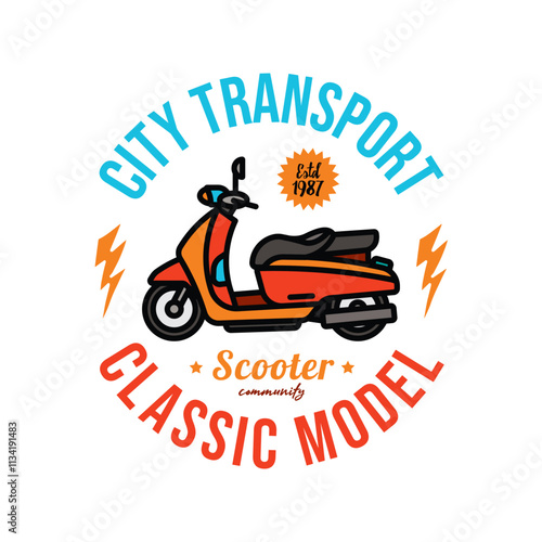 Classic old scooter poster. Original vector illustration in vintage style. T-shirt design. photo