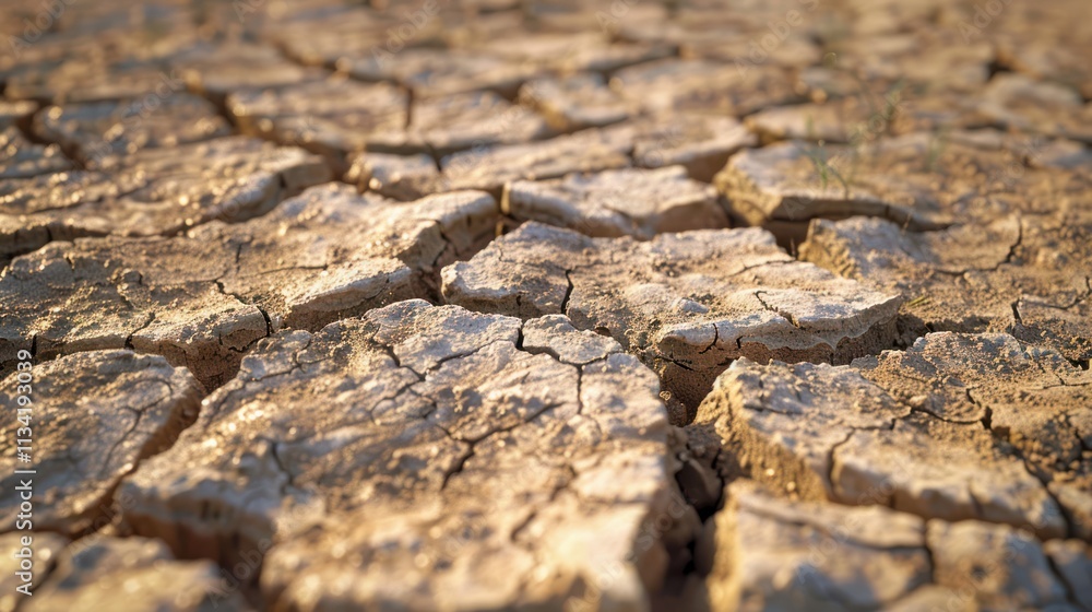 Fototapeta premium macro low shot view of dry cracked earth highlighting the effects of drought and environmental changes.