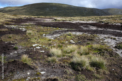 Trail and scenery between Carn a' choire Bhoidheach and Carn an t-sagairt mor munros - Loch Muick to Lochnagar path - Aberdeenshire - Scotland - UK