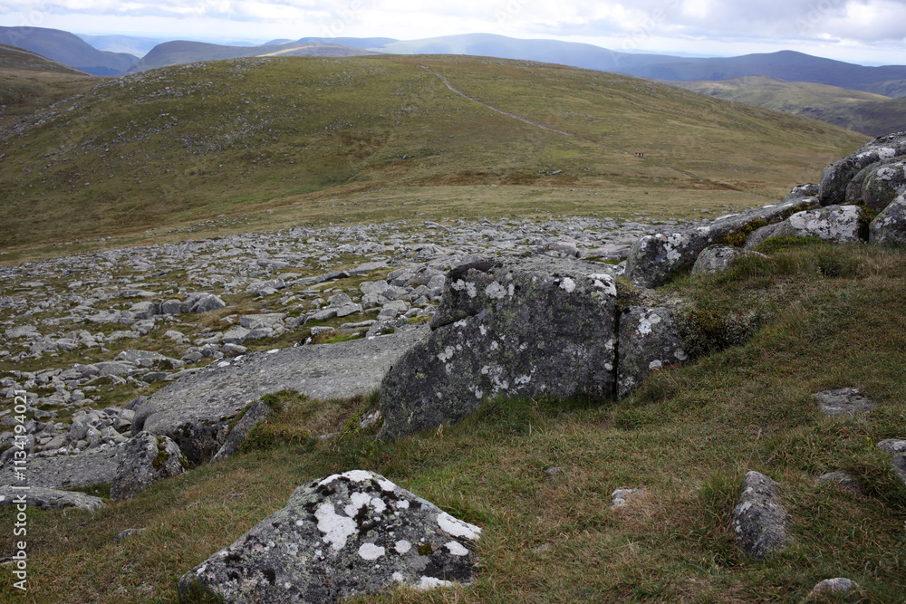 Trail and scenery between Carn an t-sagairt mor and Cairn bannoch munros - Loch Muick to Lochnagar path - Aberdeenshire - Scotland - UK Trail and scenery between Carn an t-sagairt mor and Cairn bannoch munros - Loch Muick to Lochnagar path - Aberdeenshire - Scotland - UK