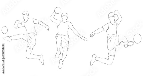 Vector silhouette of a man playing football, hand drawing and white color isolated on white background. linear sketch.