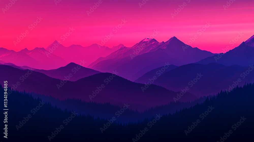 View of mountains at sunset, vibrant colors that blend beautifully across the skyline. View of mountains at sunset, vibrant colors that blend beautifully across the skyline.