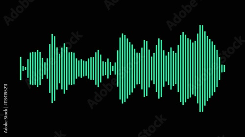 Sound wave animation isolated on black background. Audio waveform with frequency animated lines. Abstract sound wave background.