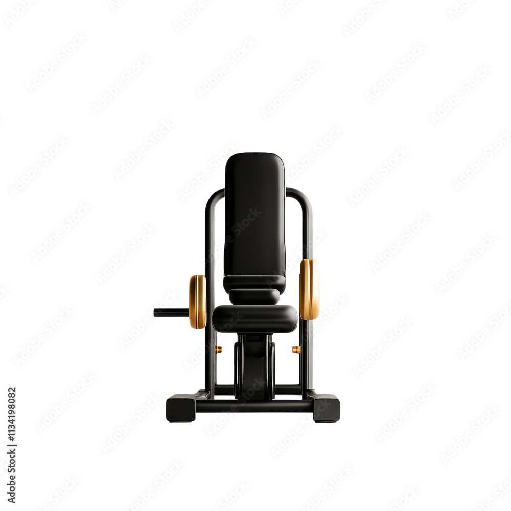 A sleek exercise machine designed for strength training, featuring a cushioned seat and padded arm grips in a modern black and gold aesthetic. A sleek exercise machine designed for strength training, featuring a cushioned seat and padded arm grips in a modern black and gold aesthetic.