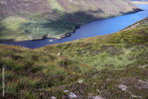 Obraz na plátně Trail between Broad Cairn summit, Loch Muick and Spittal of Glenmuick in the bac