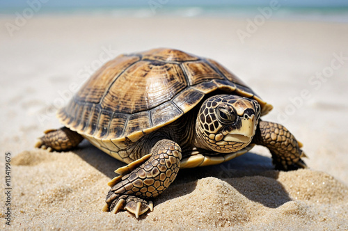 Turtle on Light Golden Beach Sand