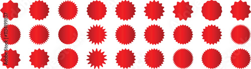 Set of red price sticker, sale or discount, price sticker, sale sticker, price tag, quality mark, retro stars, sale or discount sticker, sunburst badges, sun ray frames, promotional badge set. 