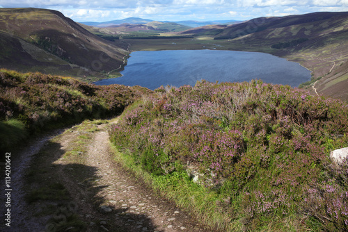 Obraz na plátně Trail between Broad Cairn summit, Loch Muick and Spittal of Glenmuick in the bac