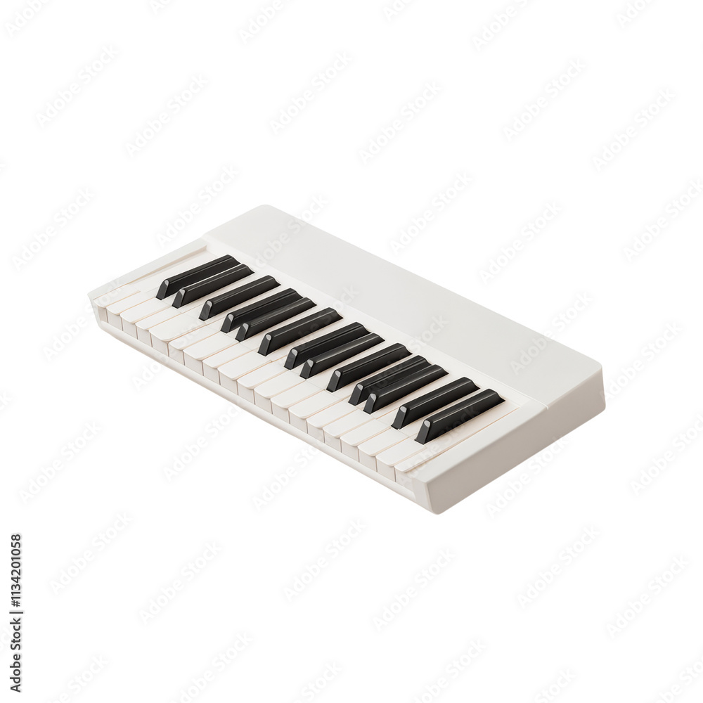 A compact, white keyboard featuring black keys, designed for playing music and suitable for both beginners and professionals. A compact, white keyboard featuring black keys, designed for playing music and suitable for both beginners and professionals.