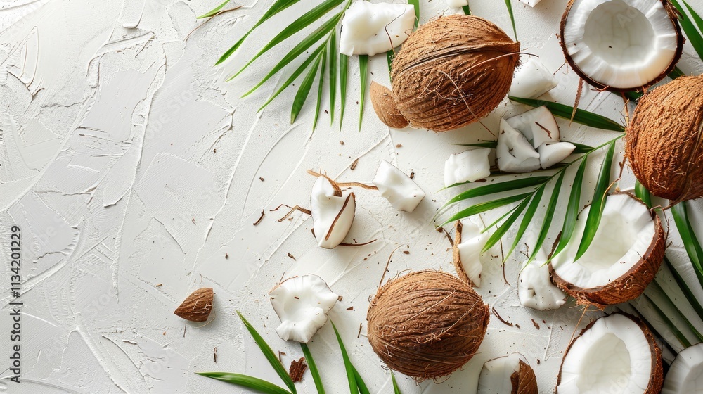 Composition with coconut oil on white background, realistic photo , high resolution Composition with coconut oil on white background, realistic photo , high resolution