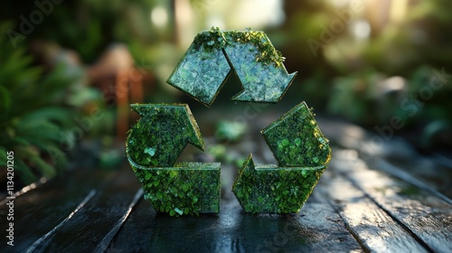 Eco-Friendly Recycling Symbol: A Mossy Emblem of Sustainability photo