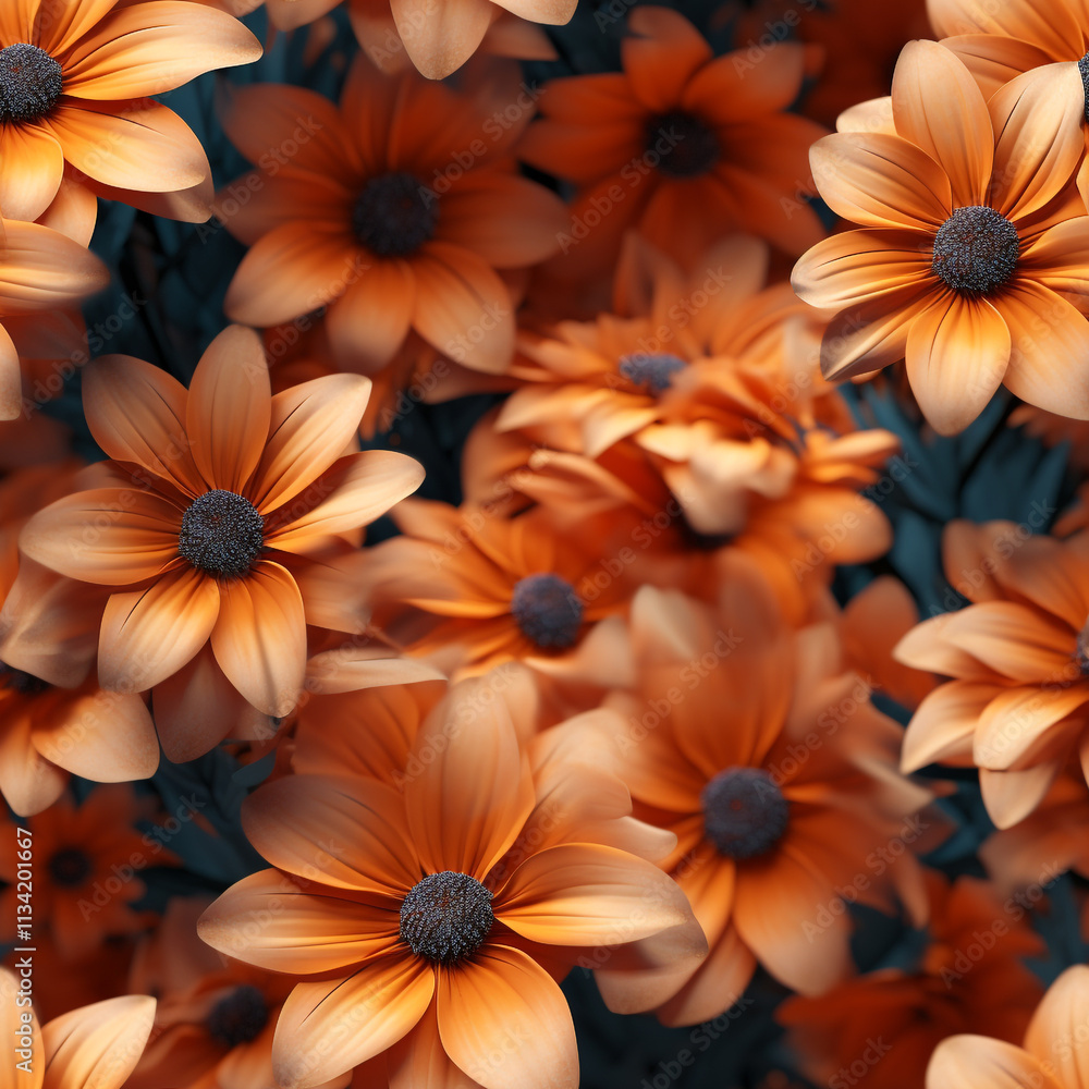 Fototapeta premium Bright orange daisy flowers on a floral backdrop blossom orange flowers
