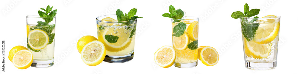 Fresh Lemon and Mint Infused Refreshing Chilled Summer Drink in Glass Healthy Hydrating Detoxifying Lemonade Cocktail or Mocktail with Ice Cubes Organic Natural Fresh Lemon and Mint Infused Refreshing Chilled Summer Drink in Glass Healthy Hydrating Detoxifying Lemonade Cocktail or Mocktail with Ice Cubes Organic Natural