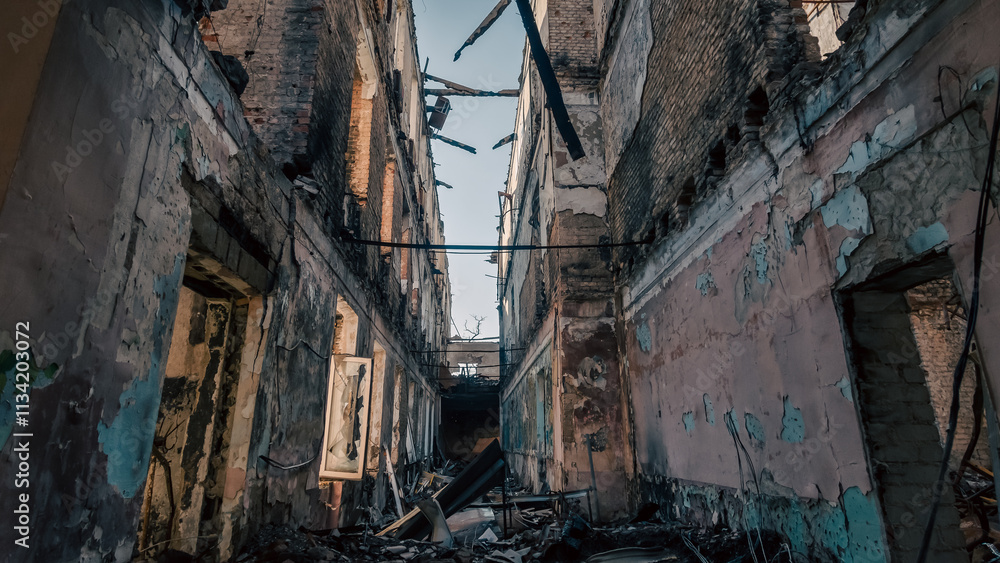 destroyed and burned houses in the city in Ukraine destroyed and burned houses in the city in Ukraine