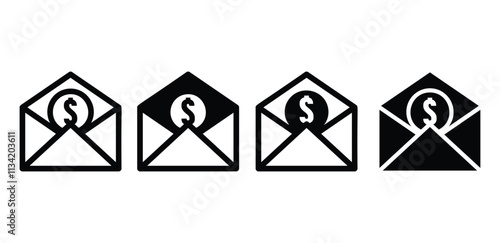 envelope donate with dollar symbol icon vector design simple black white color illustration collections sets