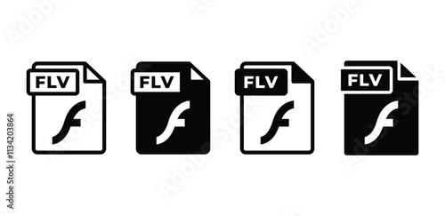 FLV file format document icon symbol sign vector design black white color simple flat illustration collection isolated