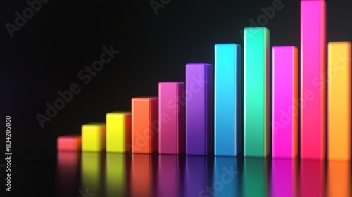 Colorful Bar Graph Showing Growth with Reflection on Dark Background