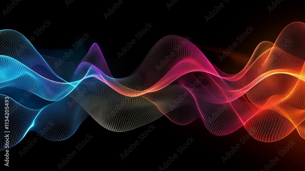 Colorful Abstract Waves on Dark Background in Vibrant Motion Colorful Abstract Waves on Dark Background in Vibrant Motion